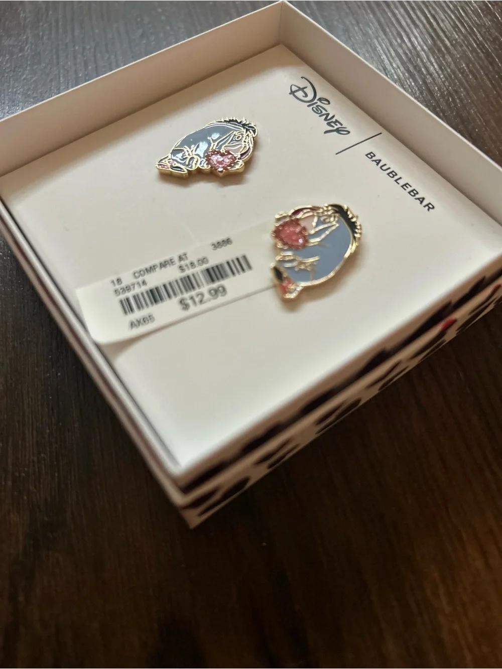 New Disney Eeyore Enamel Stud Earrings - Light Blue & Pink with Gold Trim - Picture 3 of 5